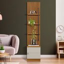 Ver imagem 1 de Estante Multiuso Ripada 3 Prateleiras 1 Porta Nature Off White Ouro Preto Linea Brasil