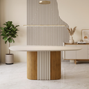 Ver imagem 1 de Mesa para Sala de Jantar com Tampo de Vidro Dacota Marrom/Freijó/Off White