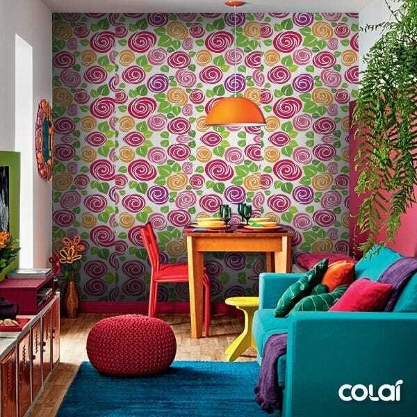 Papel De Parede Adesivo Lavável Flores Geométricas 3m - 5
