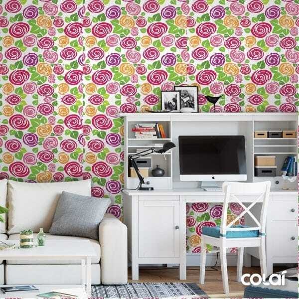 Papel De Parede Adesivo Lavável Flores Geométricas 3m - 2