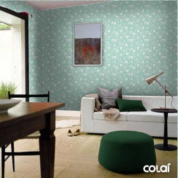 Papel De Parede Lavável Flores Brancas Com Fundo Verde 3m - 4
