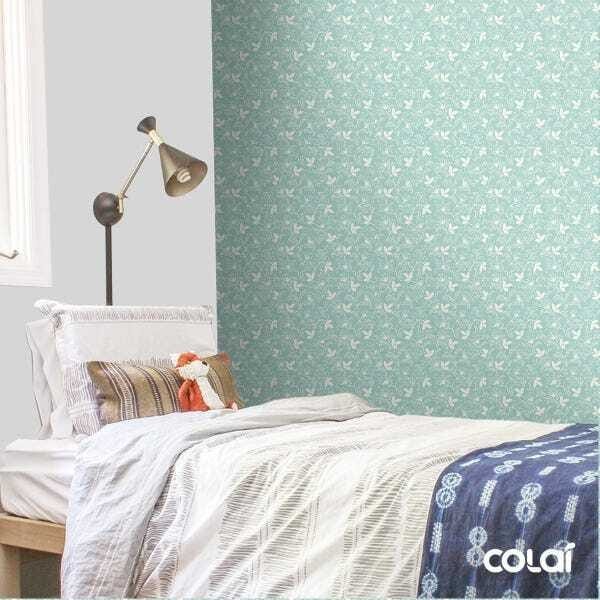 Papel De Parede Lavável Flores Brancas Com Fundo Verde 3m - 3