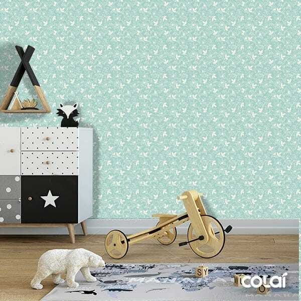 Papel De Parede Lavável Flores Brancas Com Fundo Verde 3m - 6