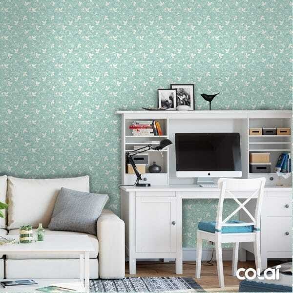 Papel De Parede Lavável Flores Brancas Com Fundo Verde 3m - 2