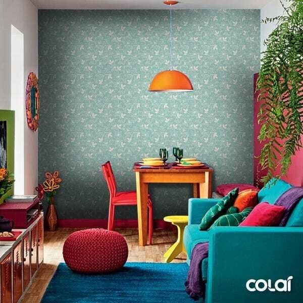 Papel De Parede Lavável Flores Brancas Com Fundo Verde 3m - 5