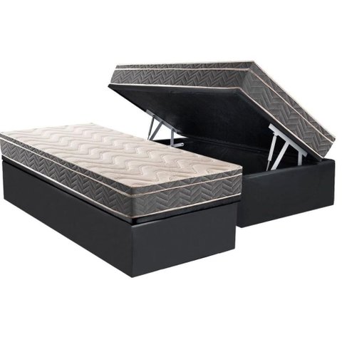 Cama Box Baú Solteiro: Colchão Anatômico Paropas D45 Conforto Mega Firme + Base Crc Suede Gray (