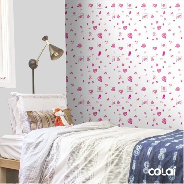 Papel de Parede Adesivo Lavável Joaninha Rosa 12m - 4