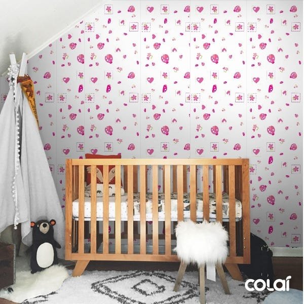 Papel de Parede Adesivo Lavável Joaninha Rosa 12m - 3