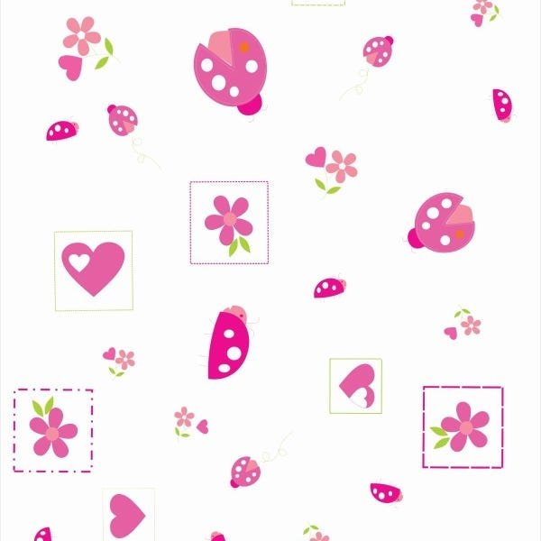 Papel de Parede Adesivo Lavável Joaninha Rosa 12m - 1