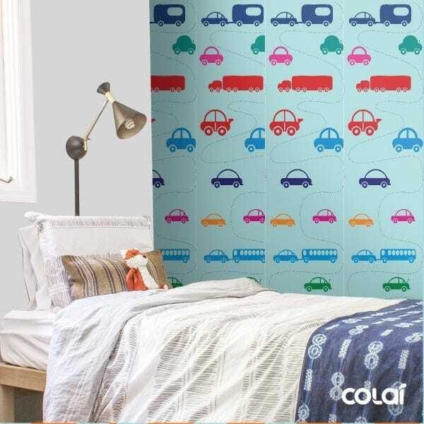 Papel de Parede Adesivo Lavável Carros Fundo Azul 12m - 4