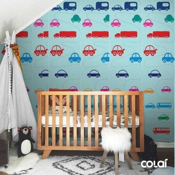 Papel de Parede Adesivo Lavável Carros Fundo Azul 12m - 3