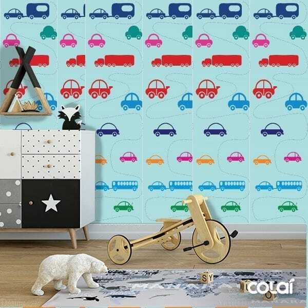 Papel de Parede Adesivo Lavável Carros Fundo Azul 12m - 2