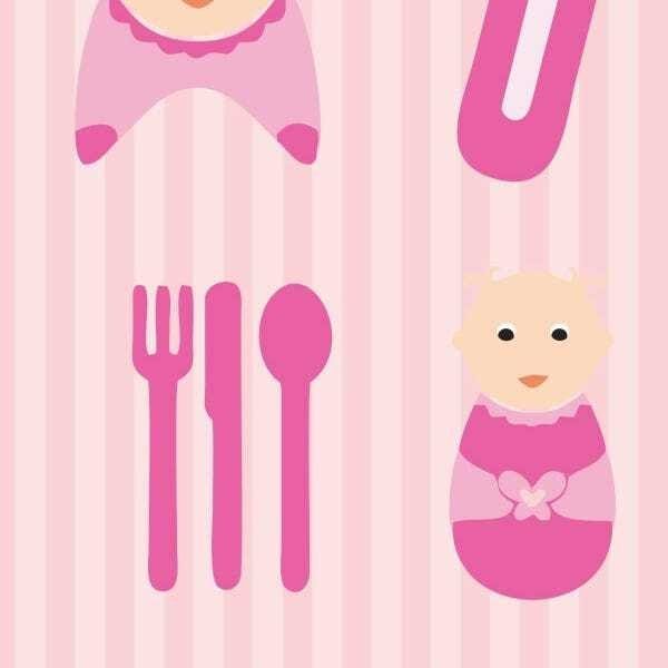 Papel de Parede Adesivo Lavável Talheres Infantil Rosa 12m - 1