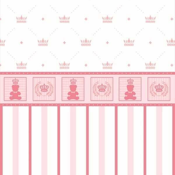 Papel de Parede Lavável Ursinhos com Coroas Rosas 15m - 1