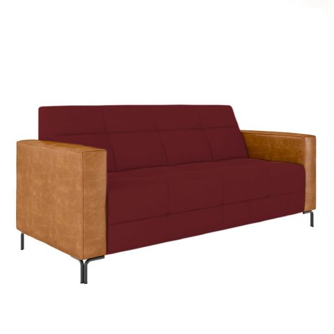 Sofá Living Decorativo Houston 2 Lugares 200cm Pés em Metal Veludo/ Pu Bordô/ Caramelo G33 - Gran Be