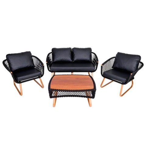 Conjunto de Poltronas New York em Alumínio e Corda Náutica para Área Jardim Sala Preto