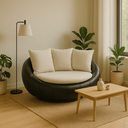 Ver imagem 1 de Poltrona Londres Estofada Luxo Premium Base Giratória e Almofadas Bouclé e Courino Sala Moderna:bouc