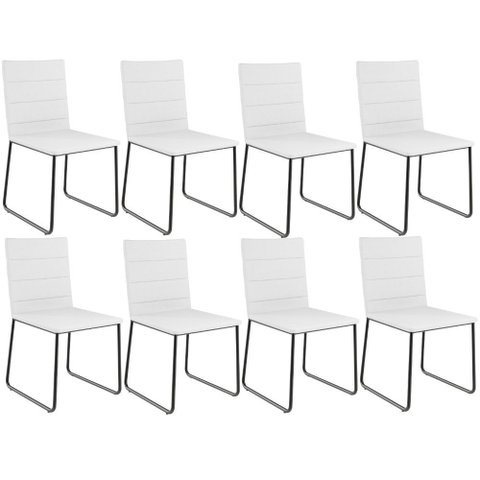 Kit 08 Cadeiras Decorativa Estofada para Sala de Jantar Preto Maya L02 Facto Branco - Lyam Decor