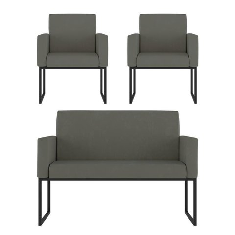 Kit Sofá 2 Lugares + 2 Poltronas para Recepção Sala Balaqui Cor:cinza Cinza