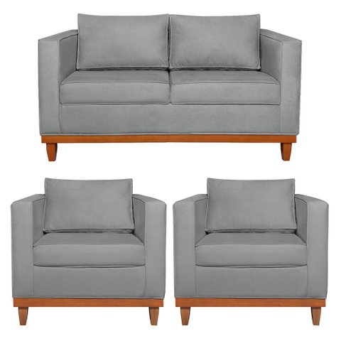 Kit Sofa 2 Lugares e 2 Poltronas Europa Bouclé Cinza - Amarena Móveis