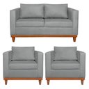 Ver imagem 1 de Kit Sofa 2 Lugares e 2 Poltronas Europa Bouclé Cinza - Amarena Móveis
