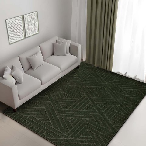 Tapete Sala Quarto Baixo Alto Relevo Realce:trama Verde/2,00x2,50m
