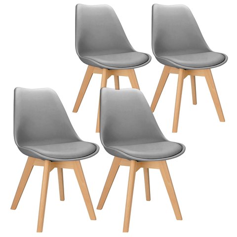 4x Cadeira Charles Eames Leda Design Wood Estofada Base Madeira Cinza