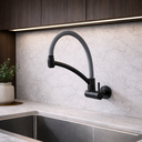 Ver imagem 1 de Torneira Cozinha Parede Gourmet Bica Alta Arco Flexível 1/4 Volta Cinza e Preto Fosco