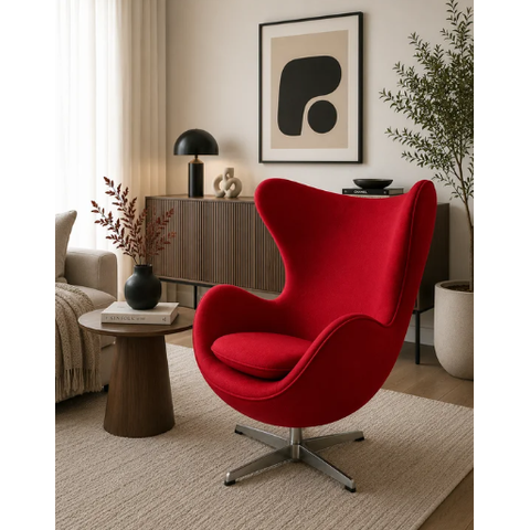 Poltrona Egg em Tecido Suede Vermelho