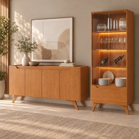 Conjunto Sala de Jantar Atenas Buffet Naturalle Cristaleira Naturalle Mavaular