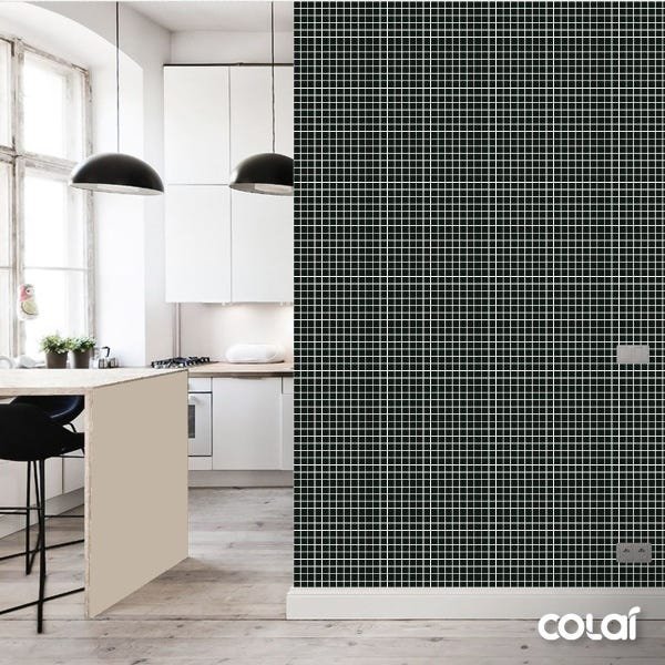 Papel de Parede Adesivo Lavável Pastilhas Pretas 3m - 3