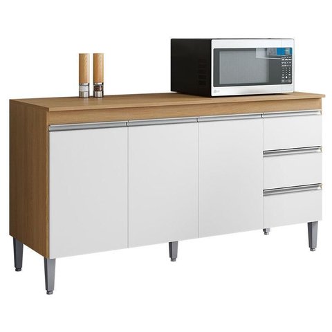 Balcão de Cozinha Andréia com Tampo 150cm Amêndoa Branco - Ajl