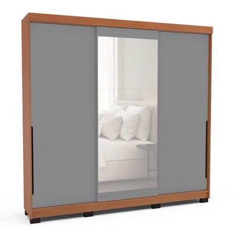 Guarda Roupa Solteiro 3 Portas Correr com Espelho 220cm Madrid Politorno Móveis