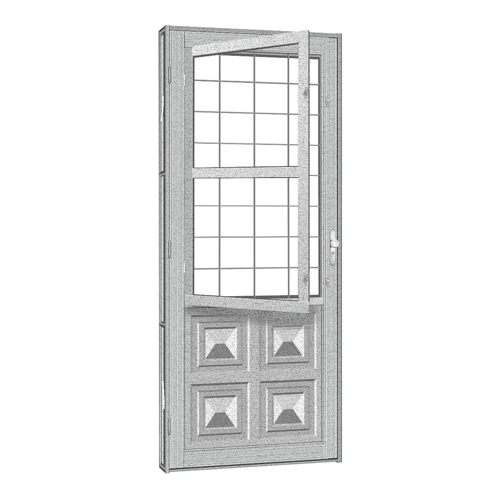 Porta de Aço Postigo Quadriculado Silver sem Vidro 81x215 R50 Abertura Esquerda Prata