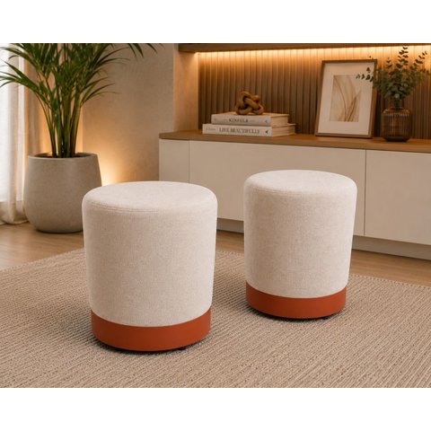 Kit de Puff Rodapé Cobre Fosco, Cor Bege Linho - Let Móveis