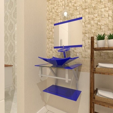 COMBO 2 EM 1 GABINETE DE VIDRO BIELORRÚSSIA 45CM AC + TORNEIRA IBIZA - AZUL ESCURO EK