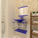 Ver imagem 1 de COMBO 2 EM 1 GABINETE DE VIDRO BIELORRÚSSIA 45CM AC + TORNEIRA IBIZA - AZUL ESCURO EK