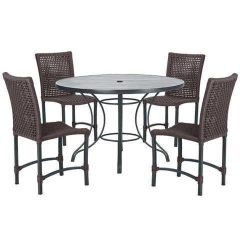 Mesa Ascoli 100 Cm com 4 Cadeiras Cannes de Alumínio, Pintura Preta e Trama Tela de Corda Náutica