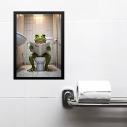 Quadro Divertido Banheiro Rã Lendo Jornal 24x18cm:moldura Branca - 2