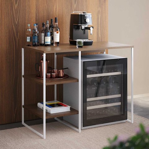 Aparador Adega Industrial Bar Barzinho Bourbon Aço Branco e Carvalho 95 Cm