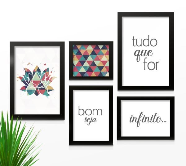 Conjunto Kit Quadro Flor Lótus Infinito Frases Sala Quarto - 1