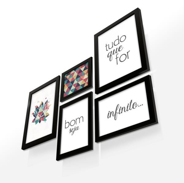 Conjunto Kit Quadro Flor Lótus Infinito Frases Sala Quarto - 2