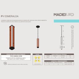 Pendente Led Esmeralda de Madeira Maciça Canto 36w 4000lm Bivolt com Corrente - 5