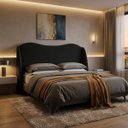 Ver imagem 5 de Cabeceira para Cama Box Estofada Persa 140cm Boucle Preto Linha Premium Pés em Sapatas Plasticas.