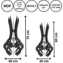 Luminária de Chão MDF HOLAMBRA:Preto/Kit com 2 - 75x40cm e 60x30cm - 4 Luminária de Chão MDF HOLAMBRA:Preto/Kit com 2 - 75x40cm e 60x30cm - 4