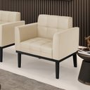 Ver imagem 2 de Poltrona Decorativa Karen Pés Fixo em Madeira Preto Pu Bege G19 - Gran Belo