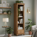 Ver imagem 1 de Estante para Livros de Madeira 3 Prateleiras 1 Gaveta Pés Torneados - Cera (madeira Bruta)