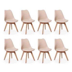 Kit 8 Cadeiras Eames Wood Leda Design - Nude