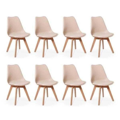 Kit 8 Cadeiras Eames Wood Leda Design - Nude