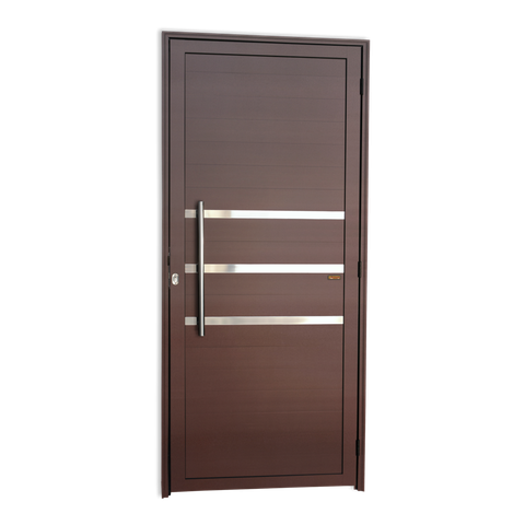 Porta Alumínio Lambril c/Friso c/Puxador e.Marrom Corten 80 Brimak